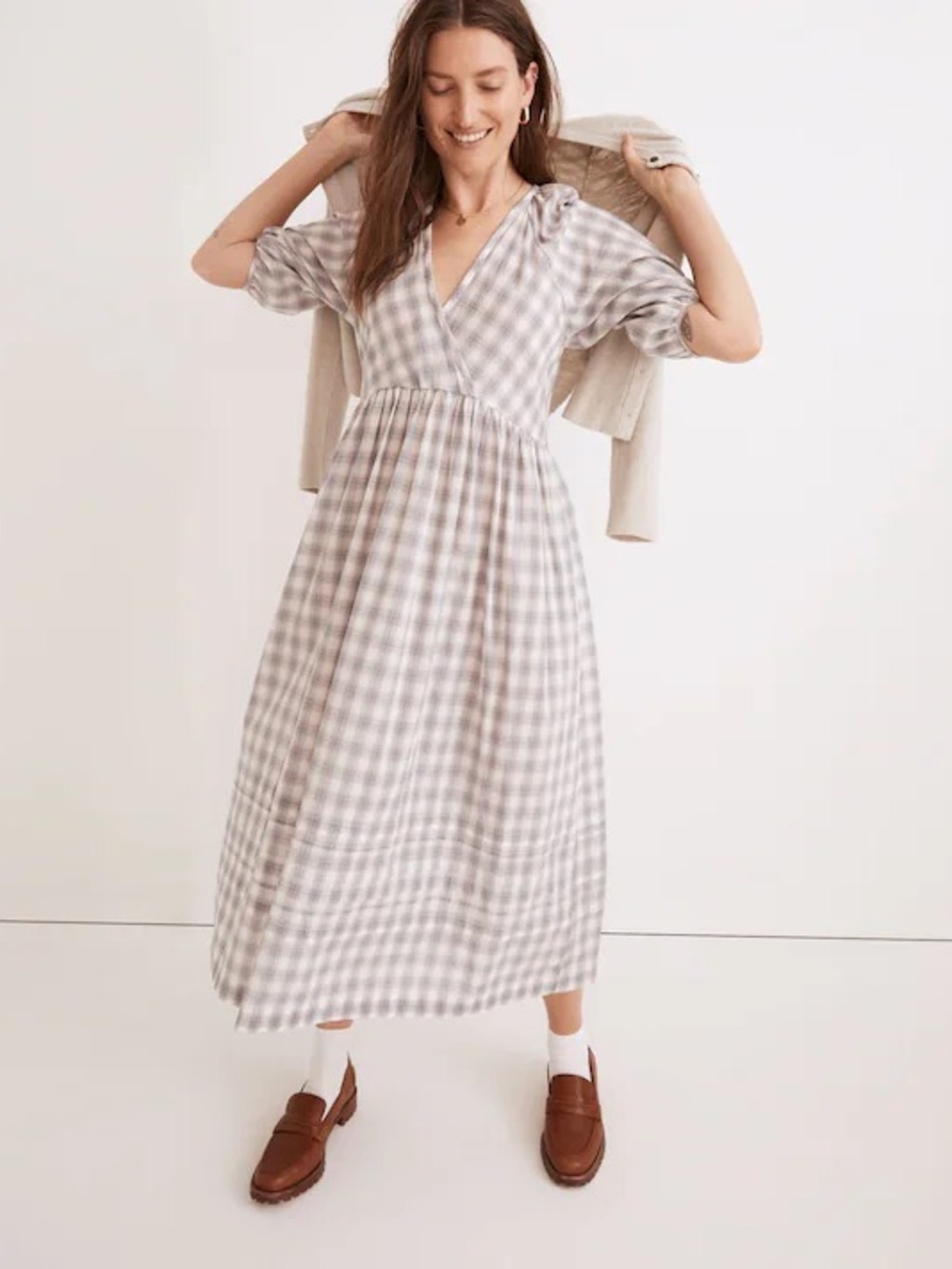 Madewell Marianna Puff Sleeve Midi Dress 2X Cottage Fall Plaid Cotton